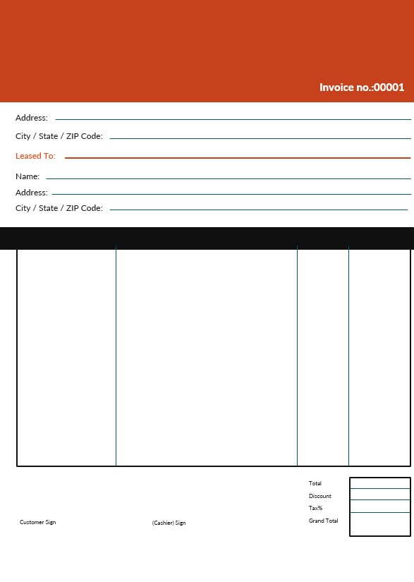 Editable Commercial Lease Invoice Template PSD template